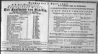 Theaterzettel (Oper und Burgtheater in Wien) 18270407 Seite: 1