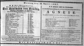 Theaterzettel (Oper und Burgtheater in Wien) 18270416 Seite: 1