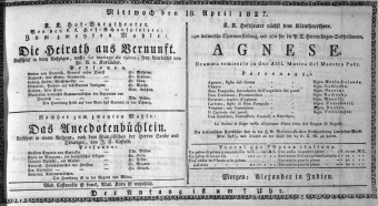 Theaterzettel (Oper und Burgtheater in Wien) 18270418 Seite: 1
