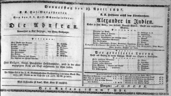 Theaterzettel (Oper und Burgtheater in Wien) 18270419 Seite: 1