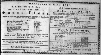 Theaterzettel (Oper und Burgtheater in Wien) 18270421 Seite: 1