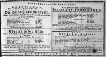 Theaterzettel (Oper und Burgtheater in Wien) 18270426 Seite: 1