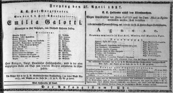 Theaterzettel (Oper und Burgtheater in Wien) 18270427 Seite: 1