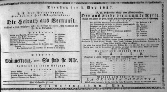 Theaterzettel (Oper und Burgtheater in Wien) 18270501 Seite: 1