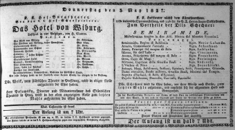 Theaterzettel (Oper und Burgtheater in Wien) 18270503 Seite: 1