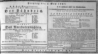 Theaterzettel (Oper und Burgtheater in Wien) 18270504 Seite: 1
