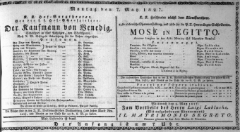 Theaterzettel (Oper und Burgtheater in Wien) 18270507 Seite: 1