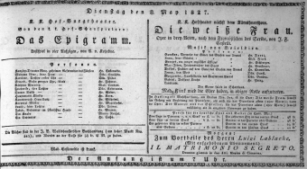 Theaterzettel (Oper und Burgtheater in Wien) 18270508 Seite: 1