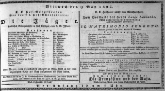 Theaterzettel (Oper und Burgtheater in Wien) 18270509 Seite: 1