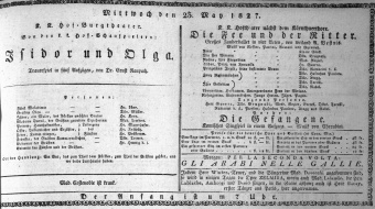 Theaterzettel (Oper und Burgtheater in Wien) 18270523 Seite: 1