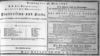 Theaterzettel (Oper und Burgtheater in Wien) 18270526 Seite: 1