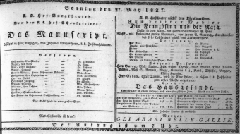 Theaterzettel (Oper und Burgtheater in Wien) 18270527 Seite: 1