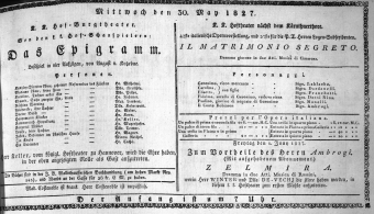Theaterzettel (Oper und Burgtheater in Wien) 18270530 Seite: 1