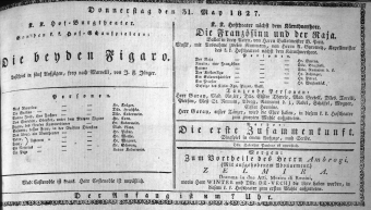 Theaterzettel (Oper und Burgtheater in Wien) 18270531 Seite: 1