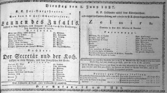 Theaterzettel (Oper und Burgtheater in Wien) 18270605 Seite: 1