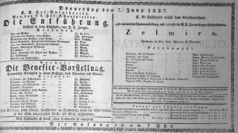 Theaterzettel (Oper und Burgtheater in Wien) 18270607 Seite: 1
