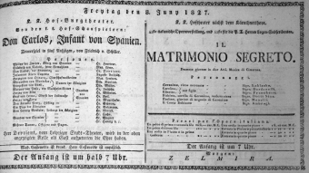Theaterzettel (Oper und Burgtheater in Wien) 18270608 Seite: 1