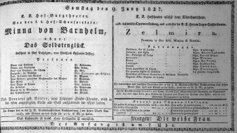 Theaterzettel (Oper und Burgtheater in Wien) 18270609 Seite: 1