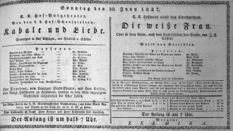 Theaterzettel (Oper und Burgtheater in Wien) 18270610 Seite: 1