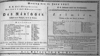 Theaterzettel (Oper und Burgtheater in Wien) 18270611 Seite: 1
