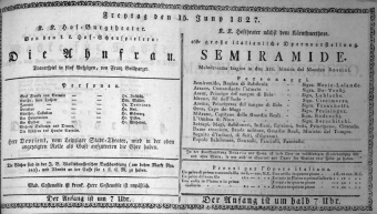 Theaterzettel (Oper und Burgtheater in Wien) 18270615 Seite: 1