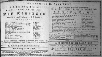 Theaterzettel (Oper und Burgtheater in Wien) 18270620 Seite: 1