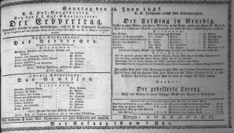 Theaterzettel (Oper und Burgtheater in Wien) 18270624 Seite: 1