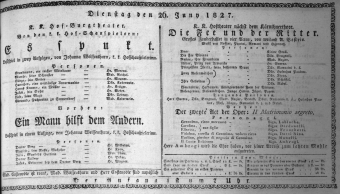 Theaterzettel (Oper und Burgtheater in Wien) 18270626 Seite: 1