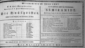 Theaterzettel (Oper und Burgtheater in Wien) 18270627 Seite: 1