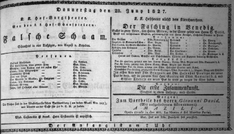 Theaterzettel (Oper und Burgtheater in Wien) 18270628 Seite: 1