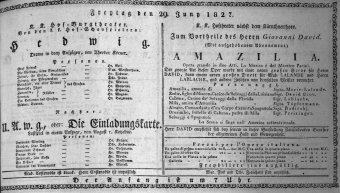 Theaterzettel (Oper und Burgtheater in Wien) 18270629 Seite: 1