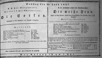 Theaterzettel (Oper und Burgtheater in Wien) 18270630 Seite: 1