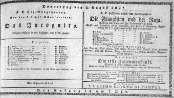 Theaterzettel (Oper und Burgtheater in Wien) 18270802 Seite: 1