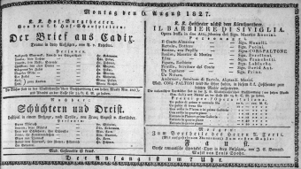 Theaterzettel (Oper und Burgtheater in Wien) 18270806 Seite: 1