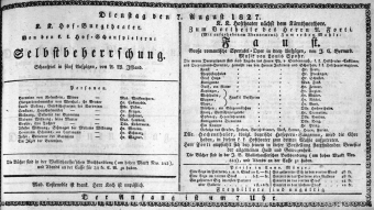 Theaterzettel (Oper und Burgtheater in Wien) 18270807 Seite: 1