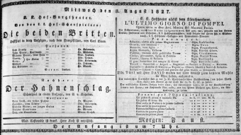 Theaterzettel (Oper und Burgtheater in Wien) 18270808 Seite: 1