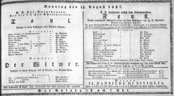Theaterzettel (Oper und Burgtheater in Wien) 18270812 Seite: 1