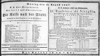 Theaterzettel (Oper und Burgtheater in Wien) 18270813 Seite: 1