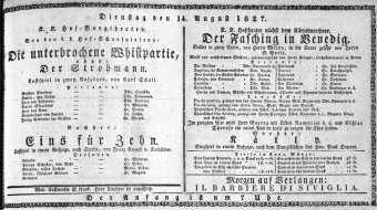 Theaterzettel (Oper und Burgtheater in Wien) 18270814 Seite: 1