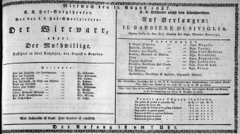 Theaterzettel (Oper und Burgtheater in Wien) 18270815 Seite: 1