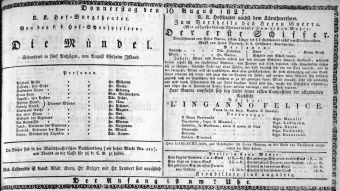 Theaterzettel (Oper und Burgtheater in Wien) 18270816 Seite: 1