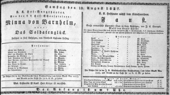 Theaterzettel (Oper und Burgtheater in Wien) 18270818 Seite: 1