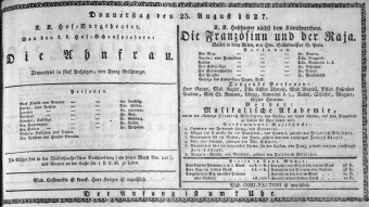 Theaterzettel (Oper und Burgtheater in Wien) 18270823 Seite: 1