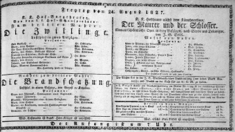 Theaterzettel (Oper und Burgtheater in Wien) 18270824 Seite: 1