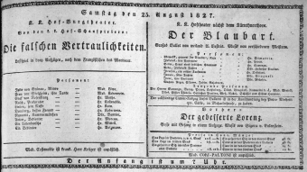 Theaterzettel (Oper und Burgtheater in Wien) 18270825 Seite: 1