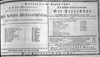Theaterzettel (Oper und Burgtheater in Wien) 18270828 Seite: 1