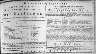 Theaterzettel (Oper und Burgtheater in Wien) 18270829 Seite: 1