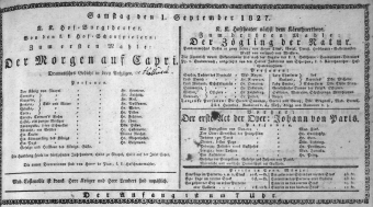 Theaterzettel (Oper und Burgtheater in Wien) 18270901 Seite: 1