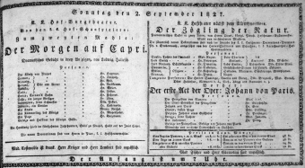 Theaterzettel (Oper und Burgtheater in Wien) 18270902 Seite: 1