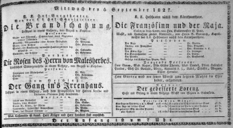 Theaterzettel (Oper und Burgtheater in Wien) 18270905 Seite: 1